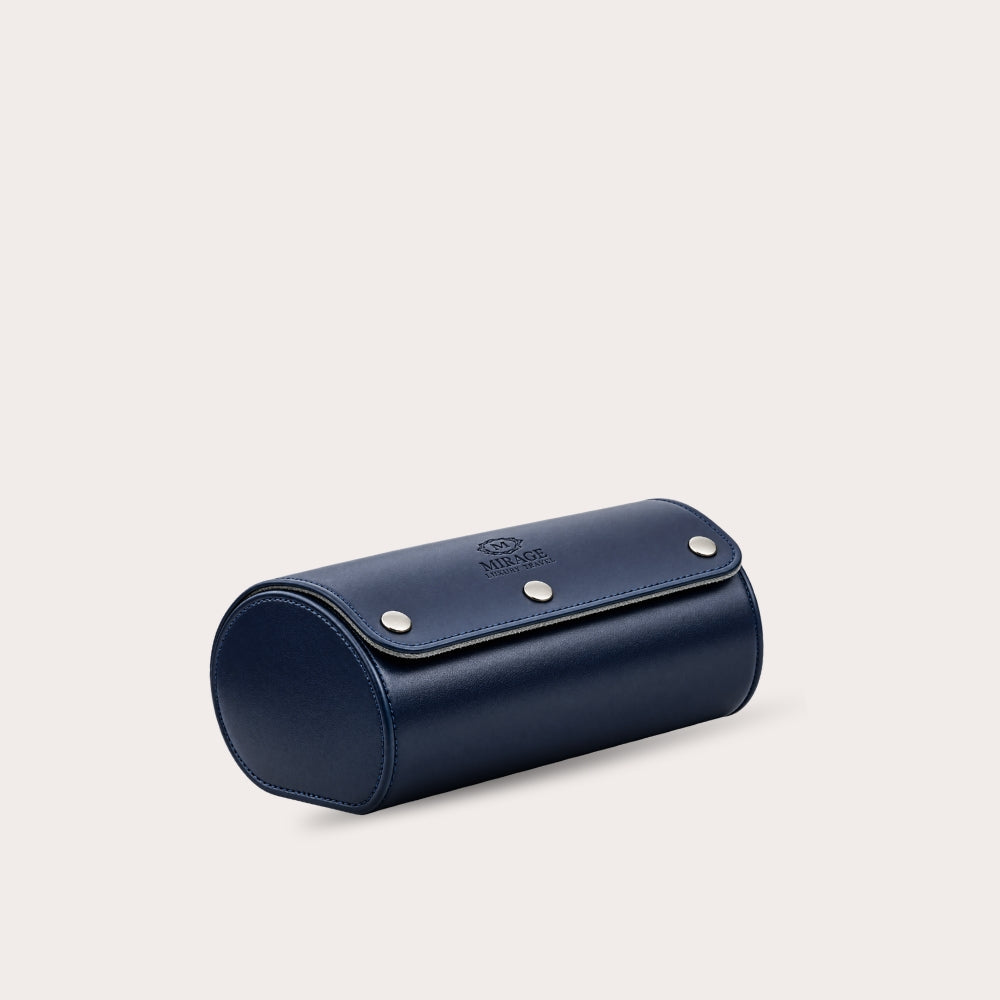 2 Watch Travel Case Vegan Leather Watch Roll (Midnight Blue)
