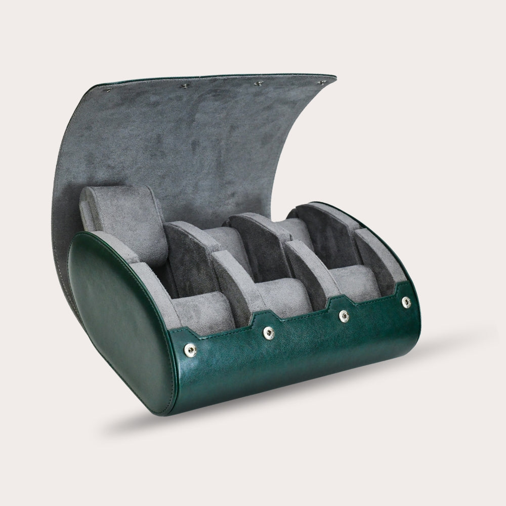 6 Watch Travel Case Vegan Leather Watch Roll (Royal Green)