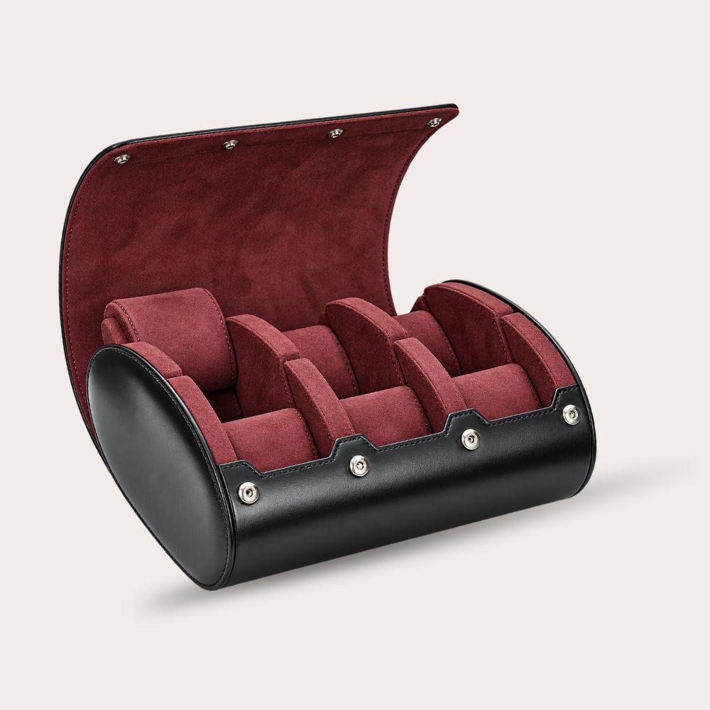 6 Watch Travel Case Vegan Leather Watch Roll (Jade Black)