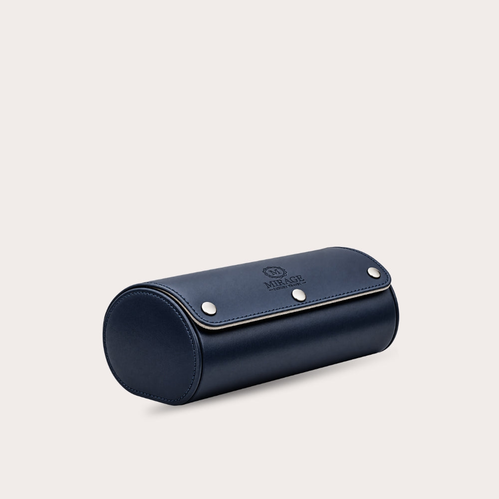 2 Watch Travel Case Vegan Leather Watch Roll (Midnight Blue - White Interior)