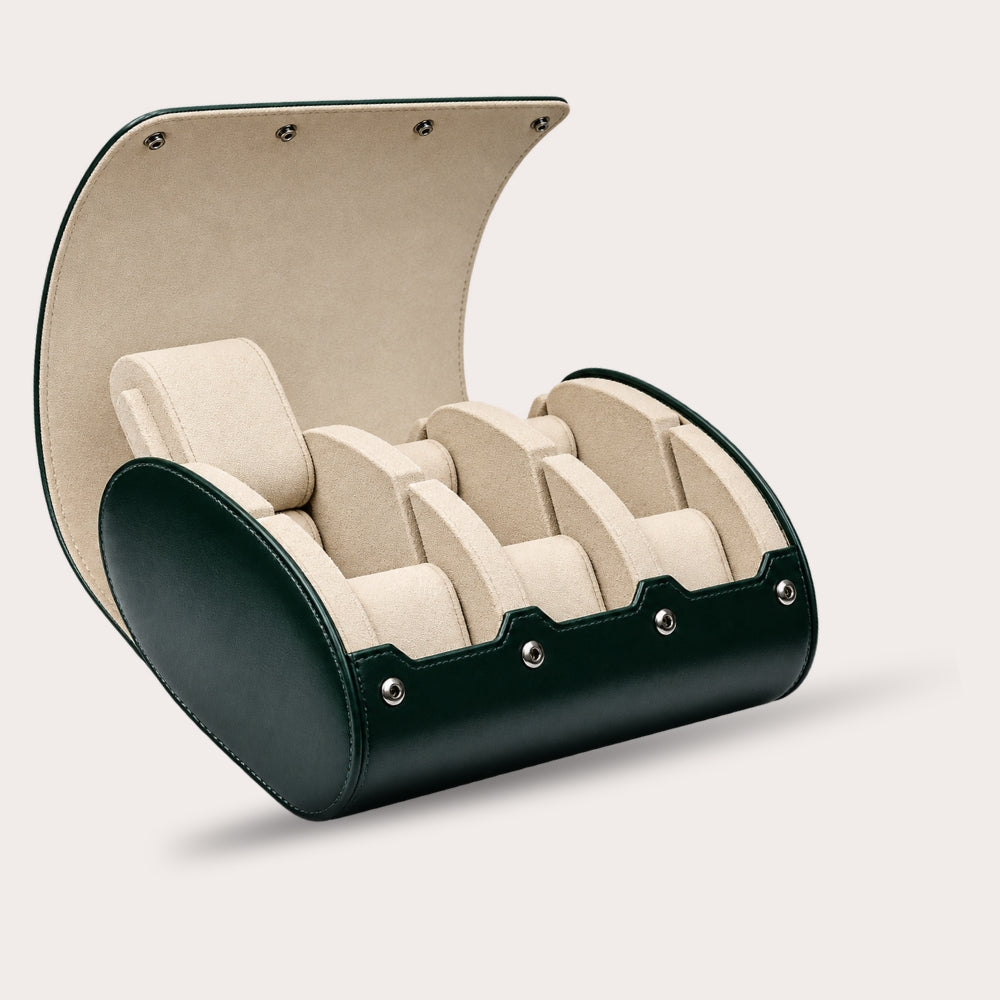 6 Watch Travel Case Vegan Leather Watch Roll (Royal Green - White Interior)