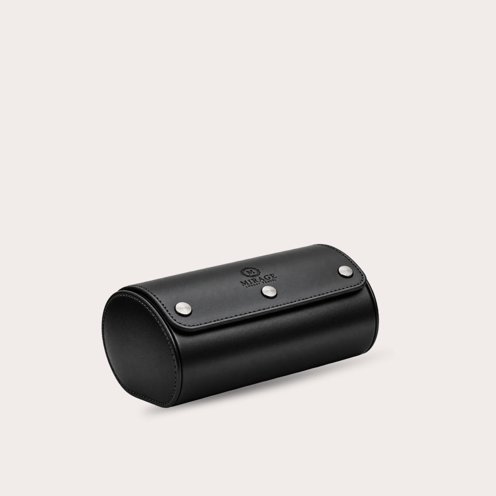 2 Watch Travel Case Vegan Leather Watch Roll (Super Black)