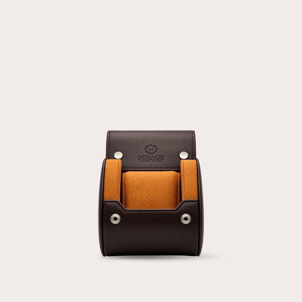 1 Watch Travel Case Vegan Leather Watch Roll (Espresso Brown)
