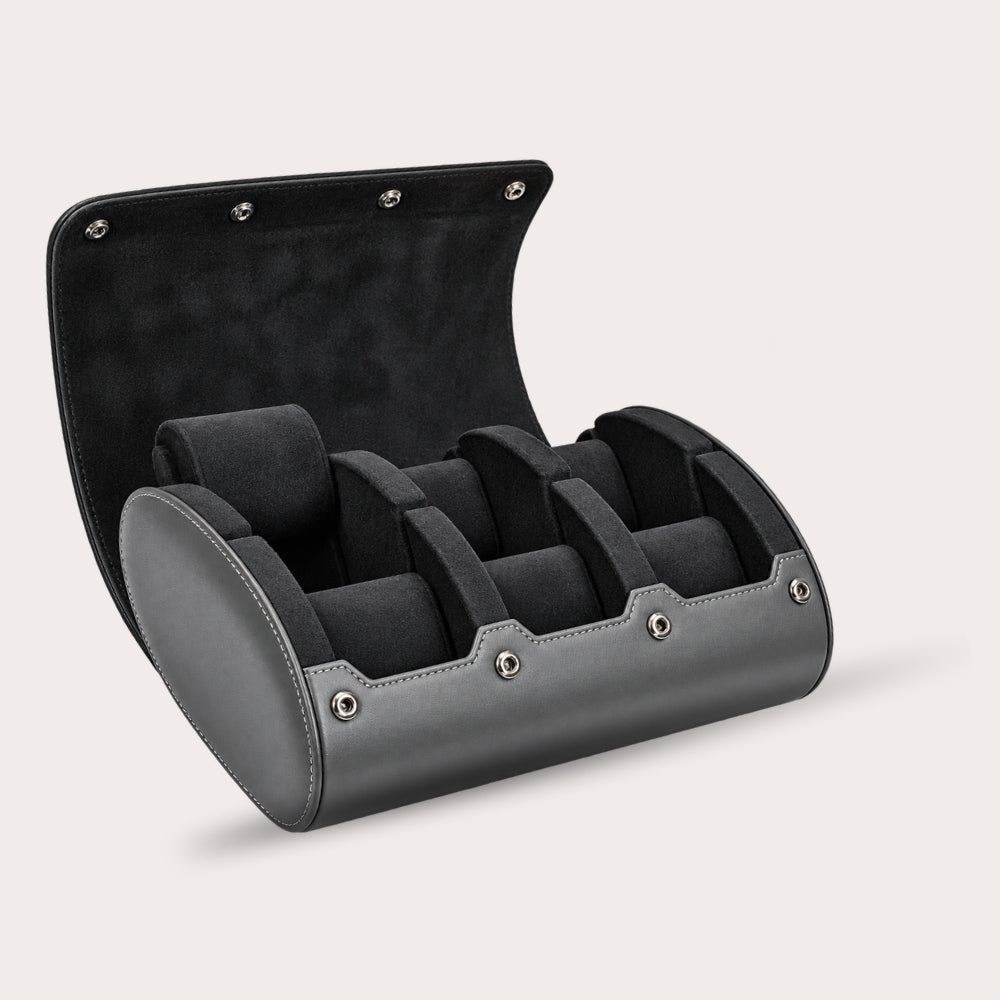 6 Watch Travel Case Vegan Leather Watch Roll (Slate Gray)