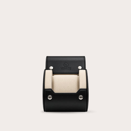 1 Watch Travel Case Vegan Leather Watch Roll (Jade Black - White Interior)