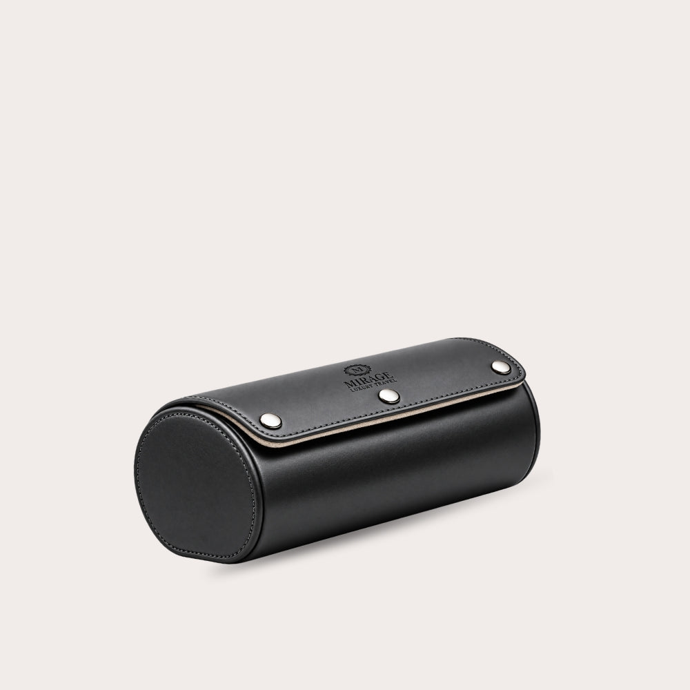 2 Watch Travel Case Vegan Leather Watch Roll (Jade Black - White Interior)