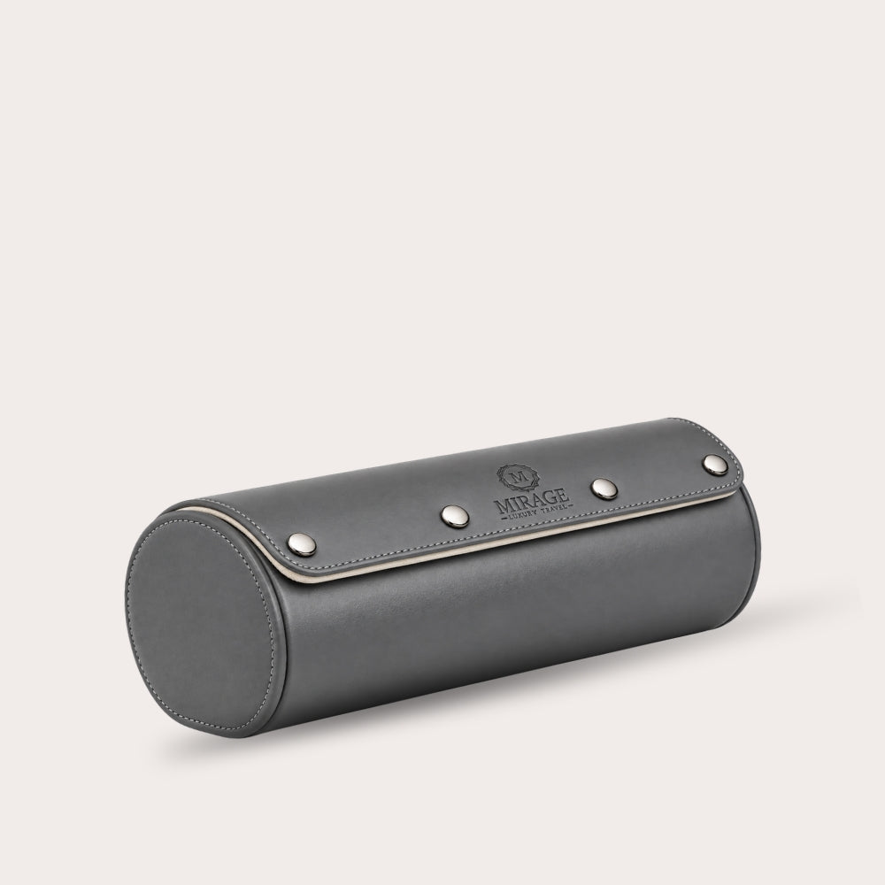 3 Watch Travel Case Vegan Leather Watch Roll (Slate Gray - White Interior)