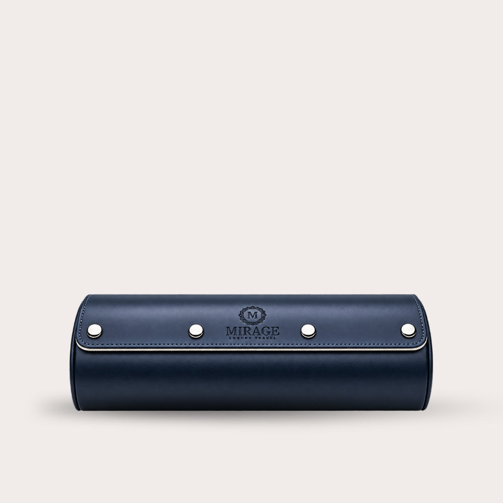 3 Watch Travel Case Vegan Leather Watch Roll (Midnight Blue - White Interior)