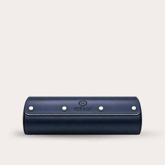 3 Watch Travel Case Vegan Leather Watch Roll (Midnight Blue - White Interior)
