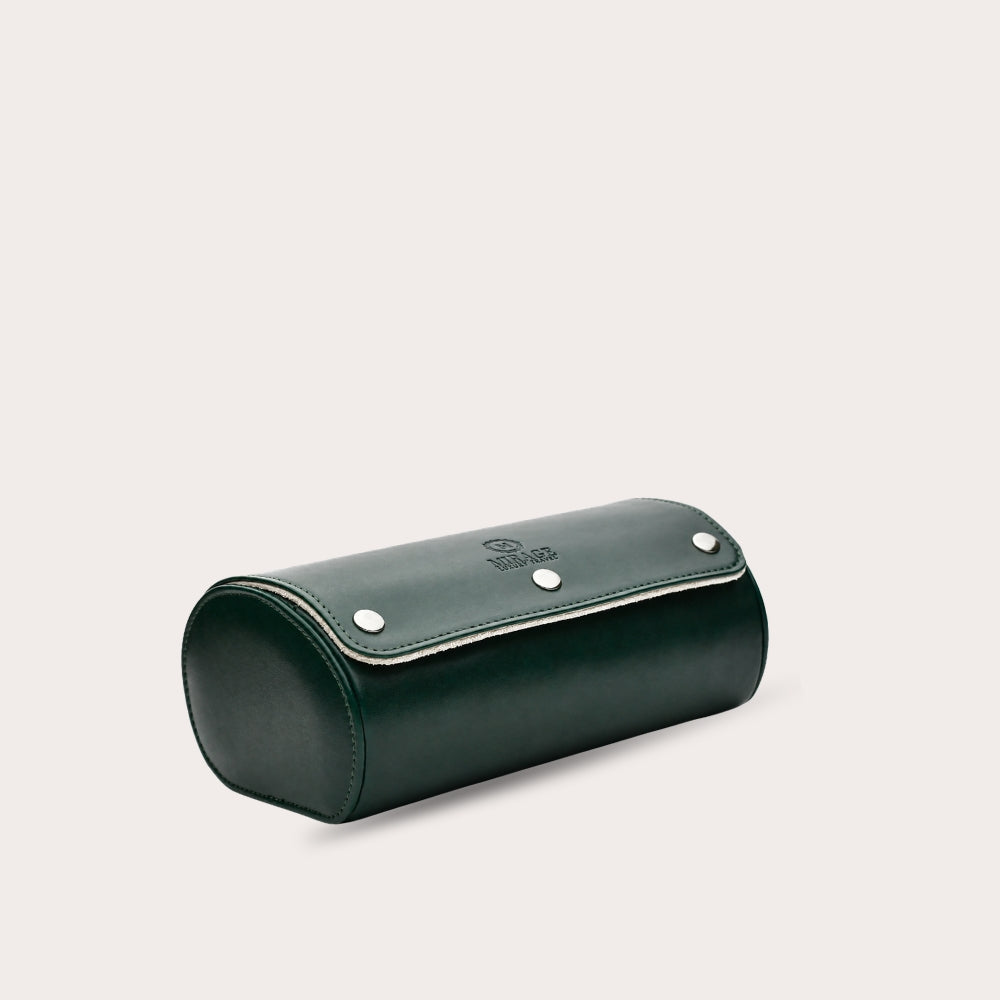2 Watch Travel Case Vegan Leather Watch Roll (Royal Green - White Interior)