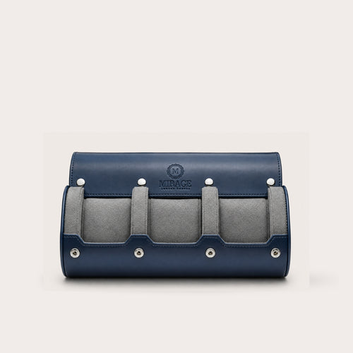 3 Watch Travel Case Vegan Leather Watch Roll (Midnight Blue)