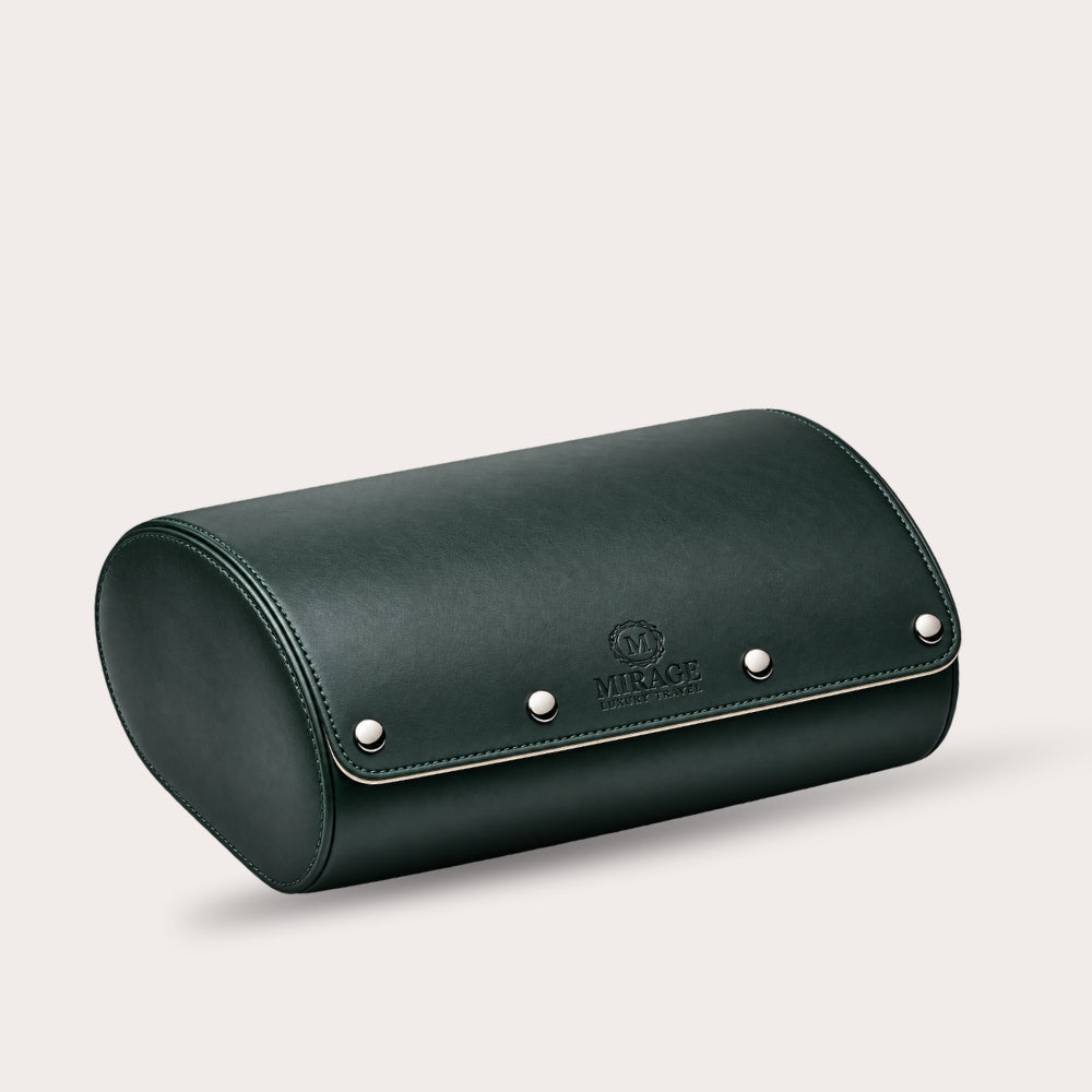 6 Watch Travel Case Vegan Leather Watch Roll (Royal Green - White Interior)