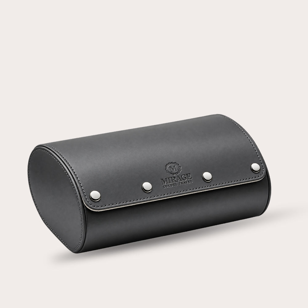 6 Watch Travel Case Vegan Leather Watch Roll (Slate Gray - White Interior)