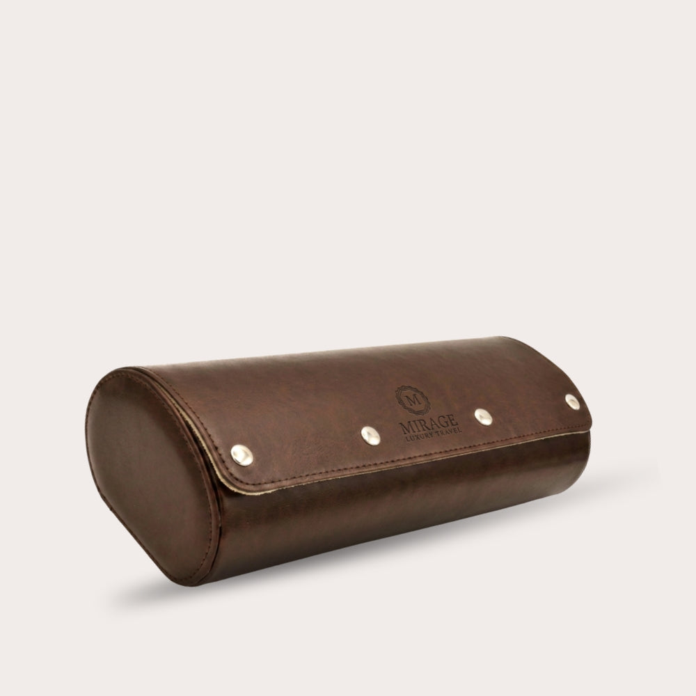 3 Watch Travel Case Vegan Leather Watch Roll (Espresso Brown - White Interior)