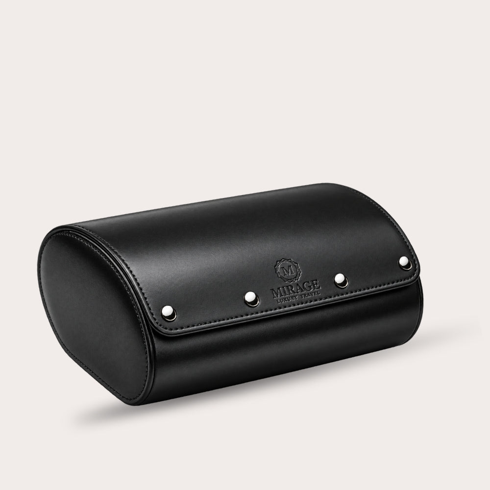 6 Watch Travel Case Vegan Leather Watch Roll (Jade Black - White Interior)