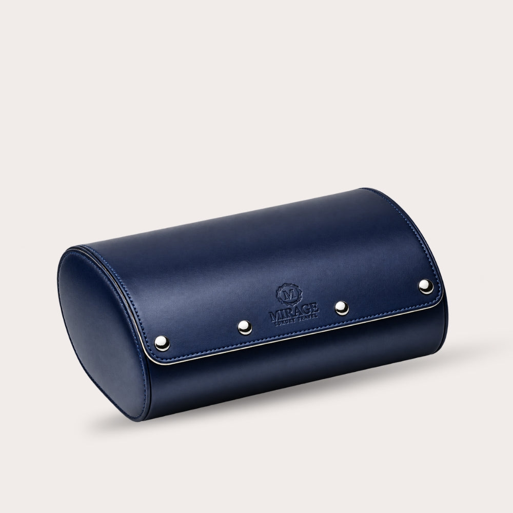 6 Watch Travel Case Vegan Leather Watch Roll (Midnight Blue - White Interior)