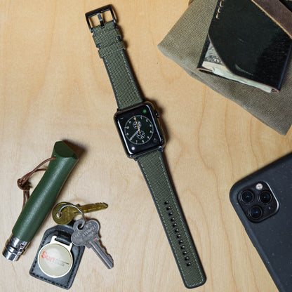 Apple Watch Army Green Cordura Fabric And Silicone Hybrid Watch Band