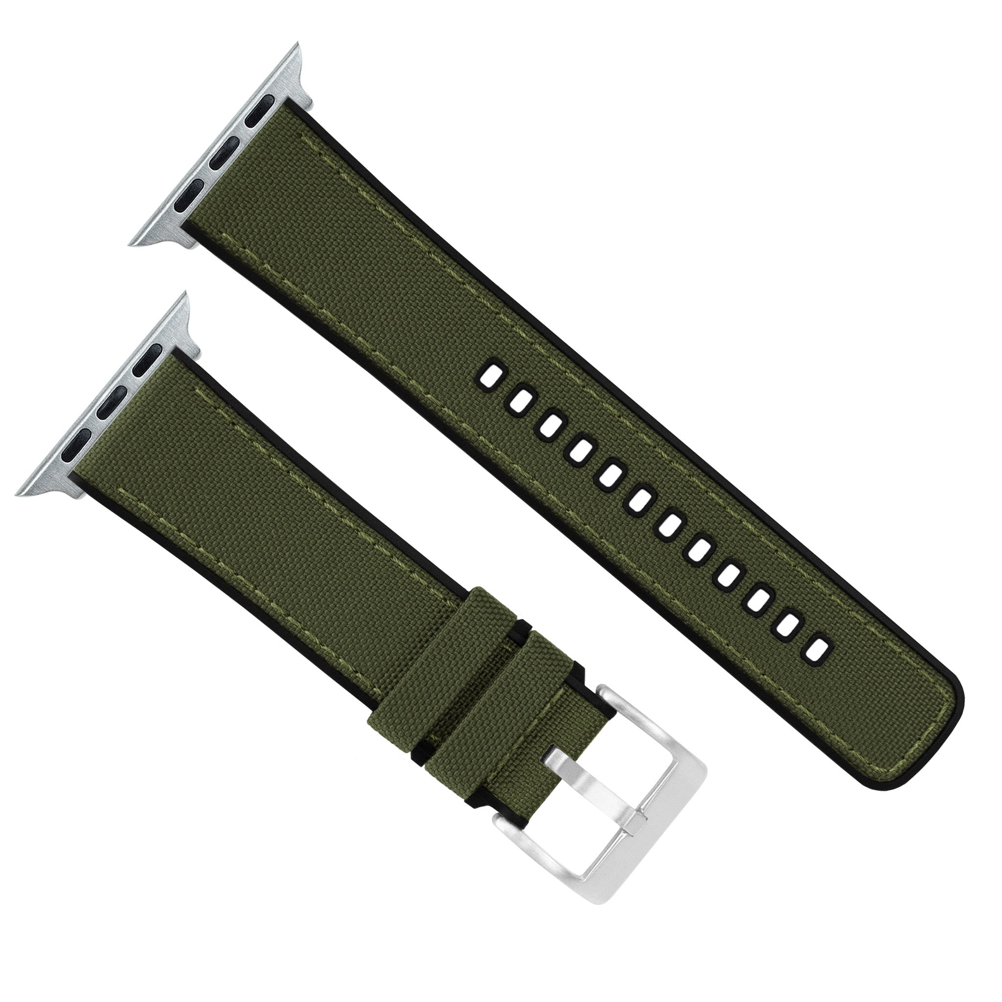 Apple Watch Army Green Cordura Fabric And Silicone Hybrid Watch Band
