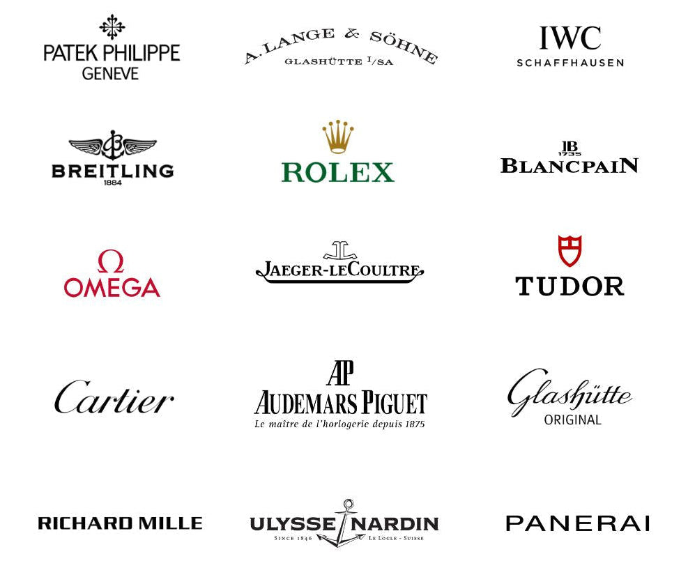 Compatible automatic watch brands for the Mirage Luxury Travel Time Turner Collection including Rolex, Omega, Tudor, Cartier, Breitling, Seiko, Citizen, Tissot, Panerai, and more.