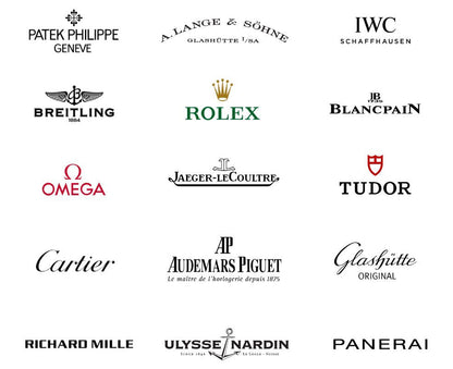 Compatible automatic watch brands for the Mirage Luxury Travel Time Turner Collection including Rolex, Omega, Tudor, Cartier, Breitling, Seiko, Citizen, Tissot, Panerai, and more.
