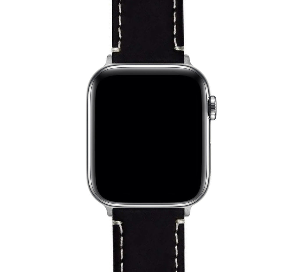 Apple Black Leather White Stitching Watch Band