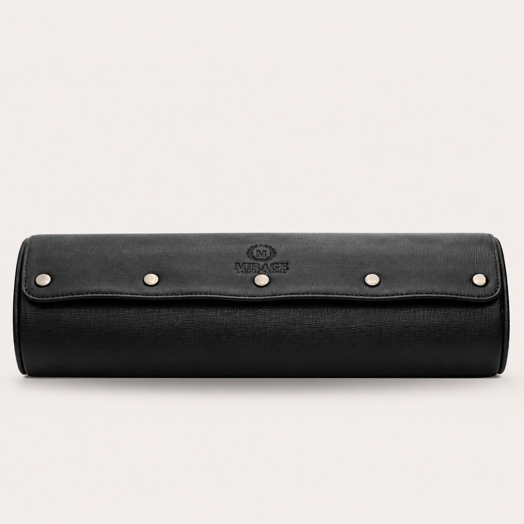 4-Watch Travel Case Saffiano Leather Watch Roll (Sable Black)