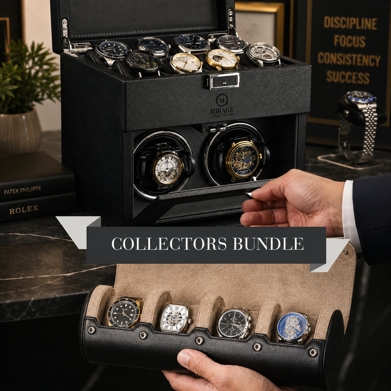Mirage Watch Winder + 4 Watch Roll Cow Leather (Bundle Offer)