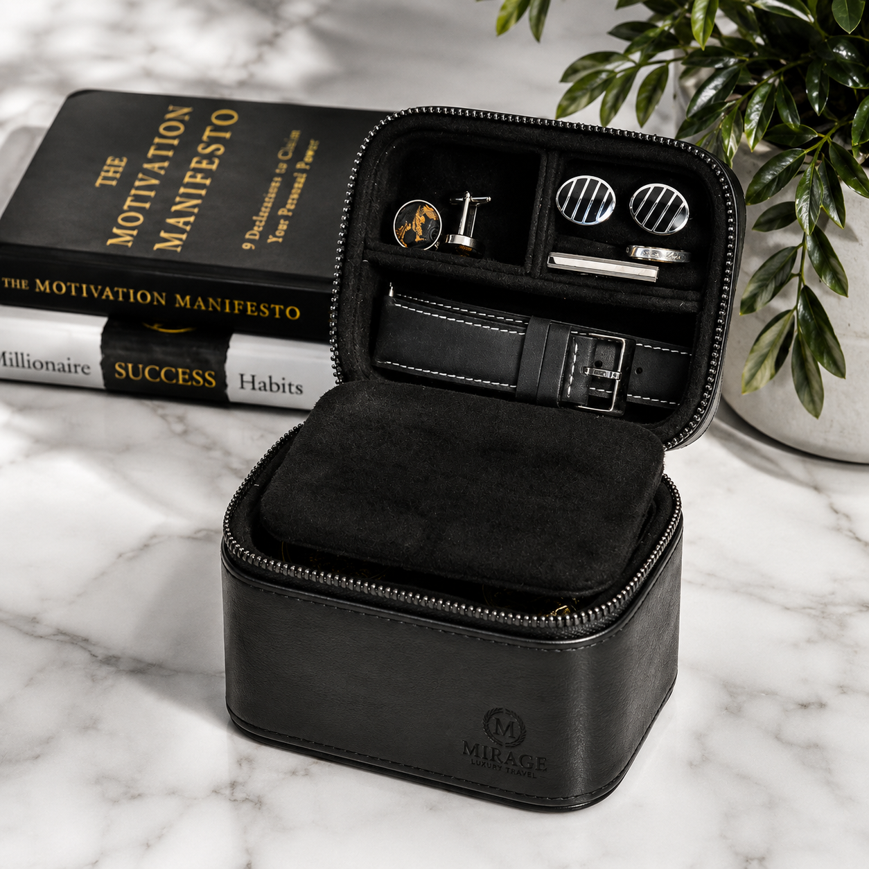 Watch and Jewelry Travel Case - Genuine Leather - Obsedian Black
