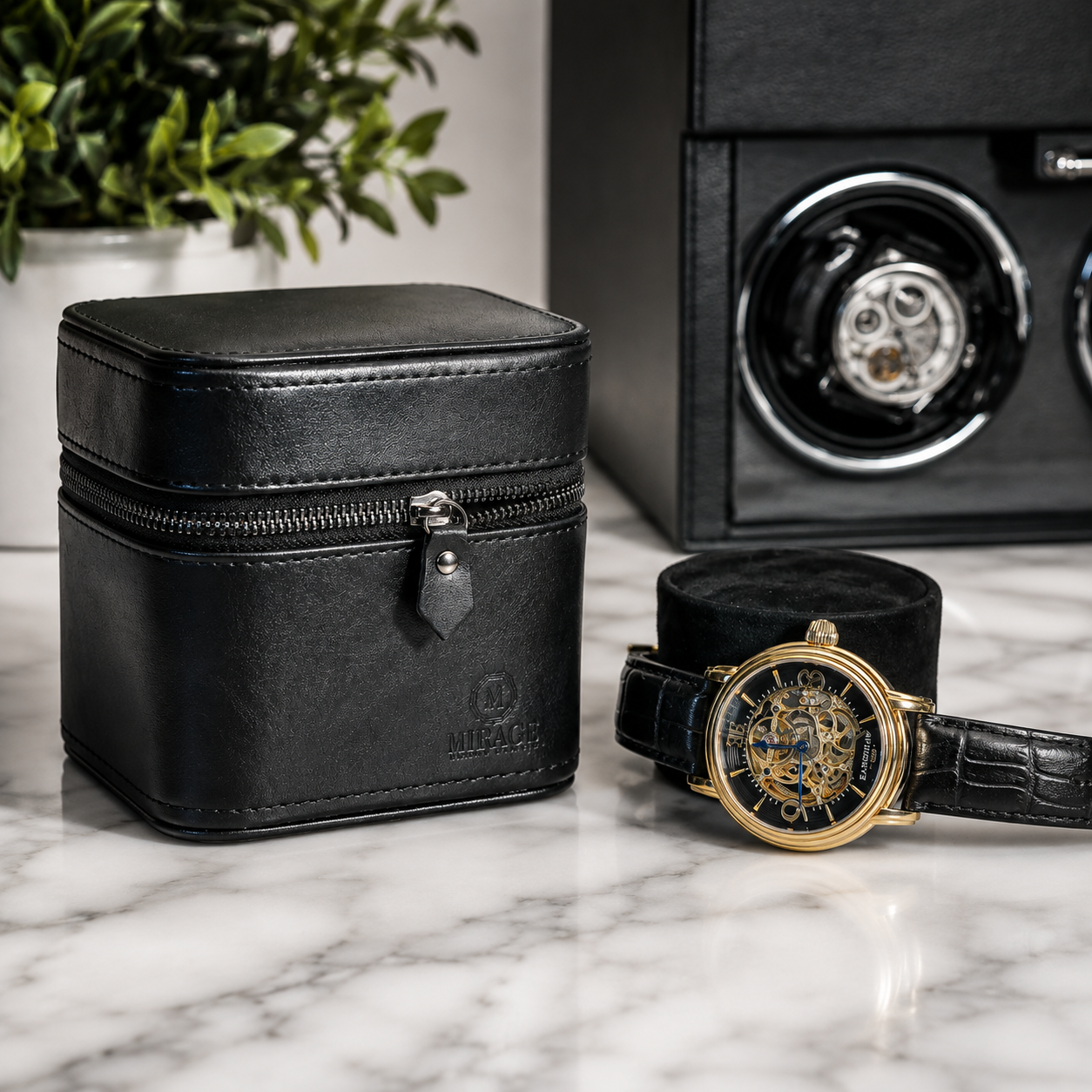 Watch and Jewelry Travel Case - Genuine Leather - Obsedian Black