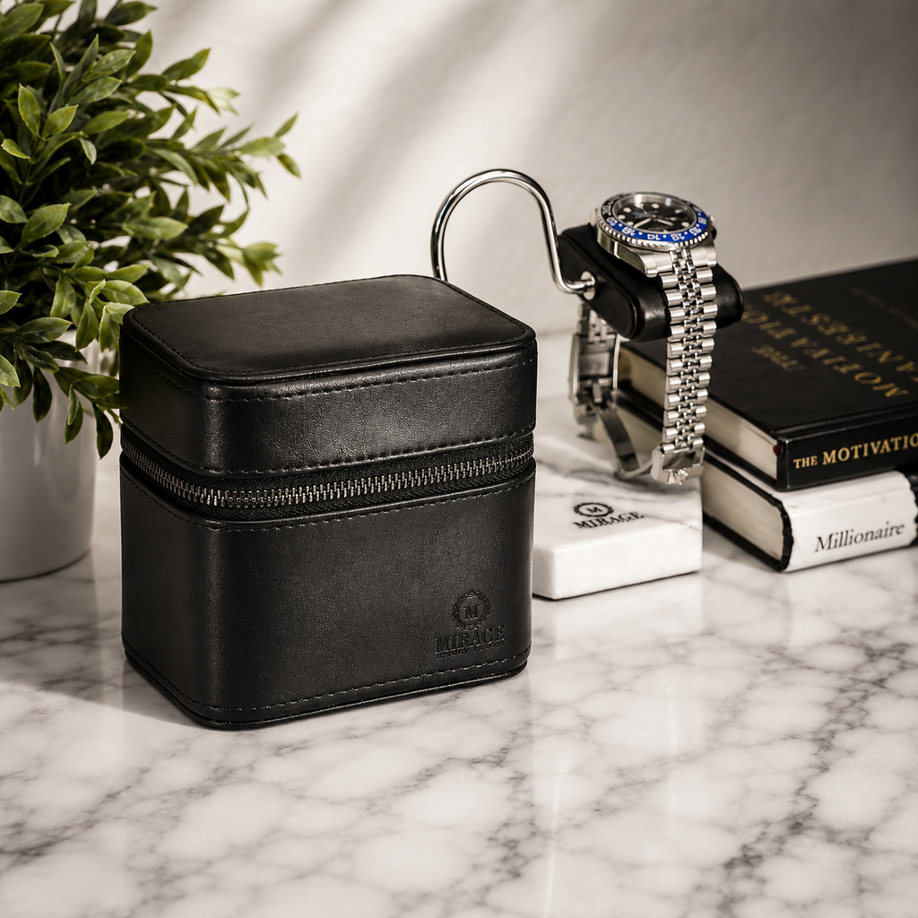 Watch and Jewelry Travel Case - Genuine Leather - Obsedian Black