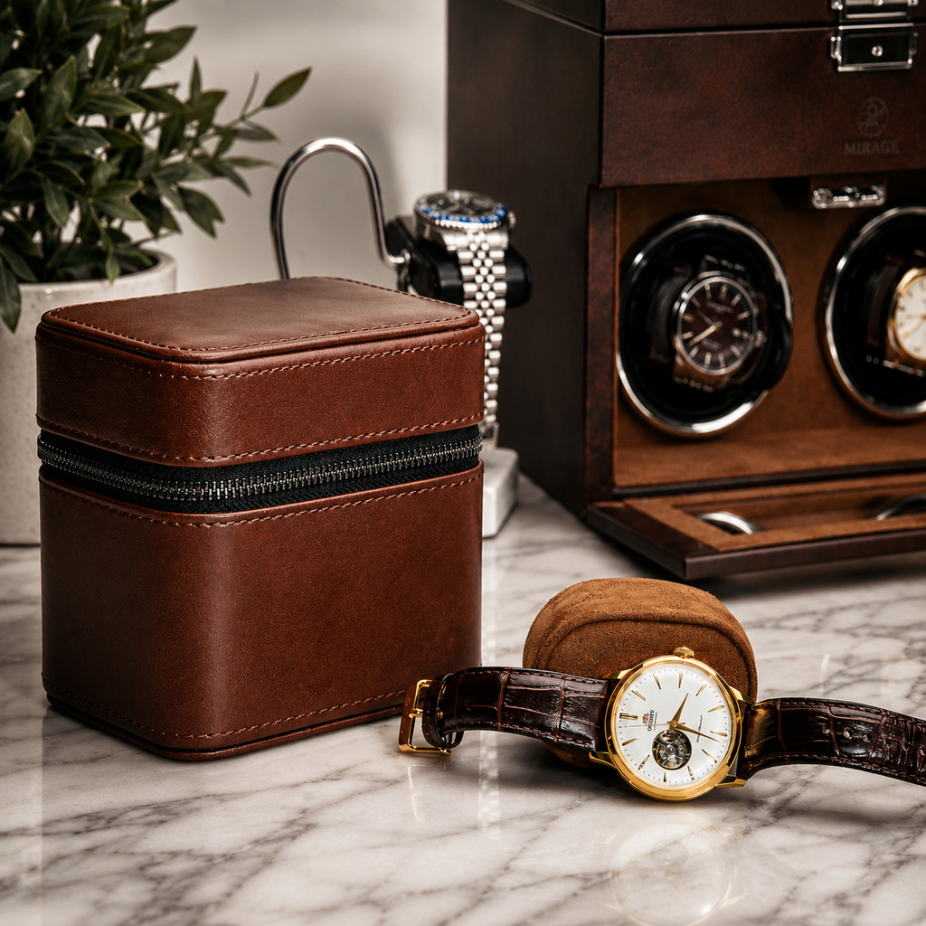 Watch and Jewelry Travel Case -  Coffee Brown Leather