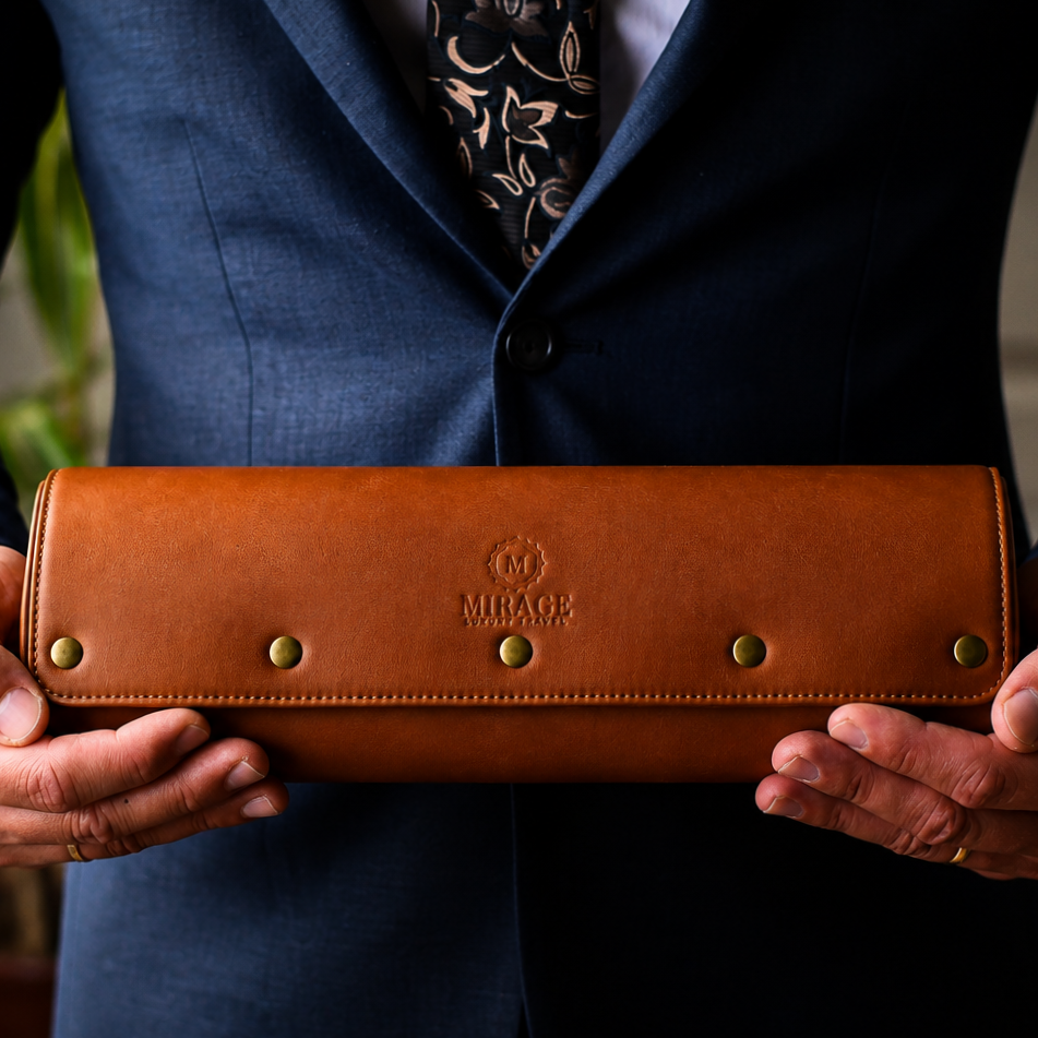 Luxury 4 Watch Travel Case | Full-Grain Cow Leather | Tawny Brown