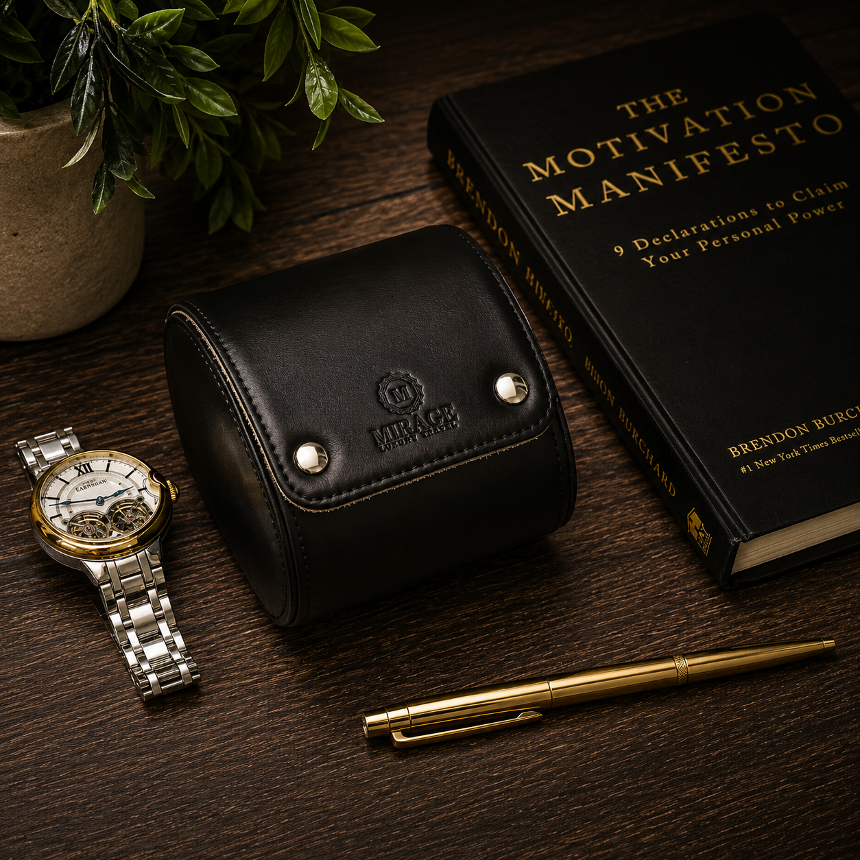 1 Watch Travel Case Full-grain Leather Watch Roll (Sable Black)