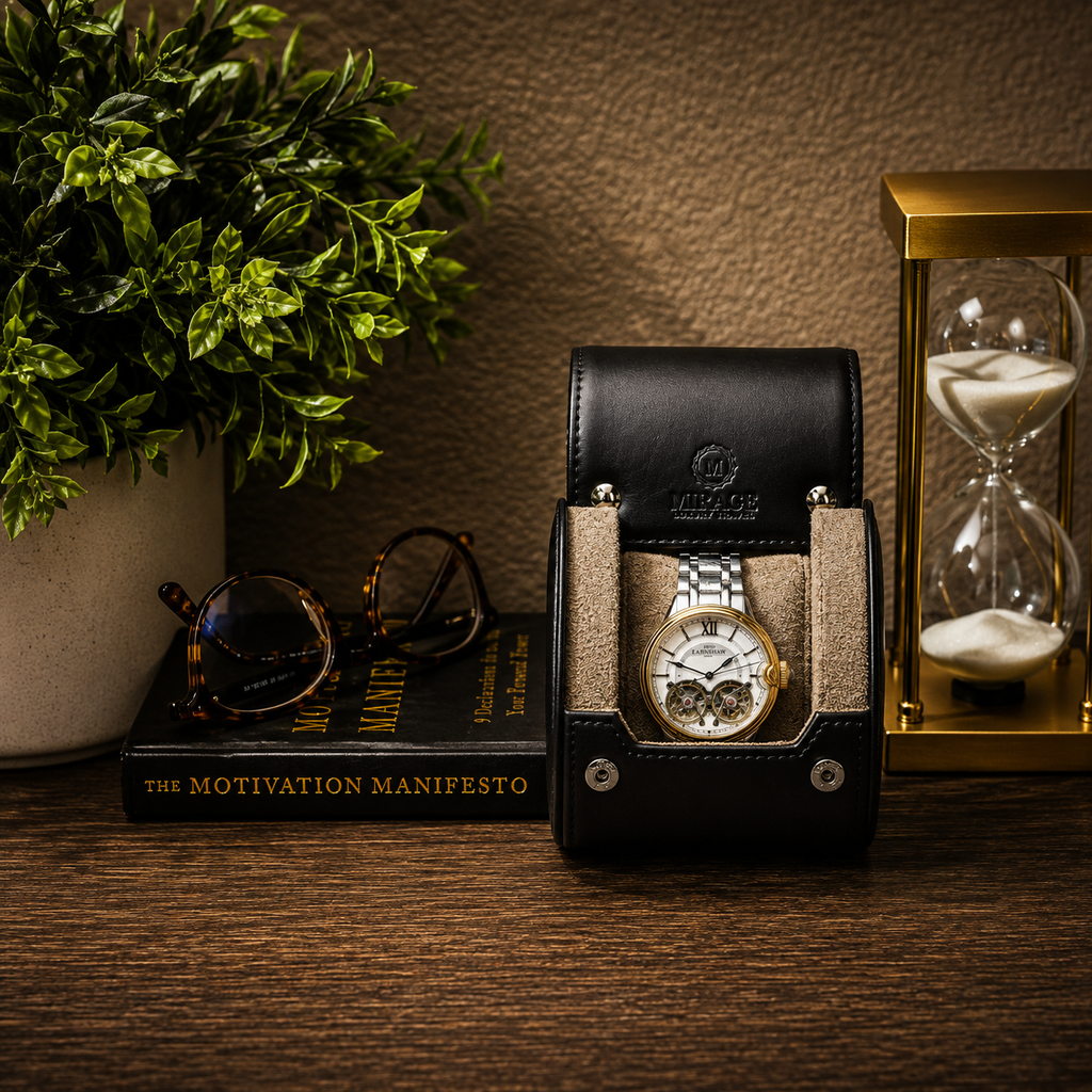 1 Watch Travel Case Full-grain Leather Watch Roll (Sable Black)