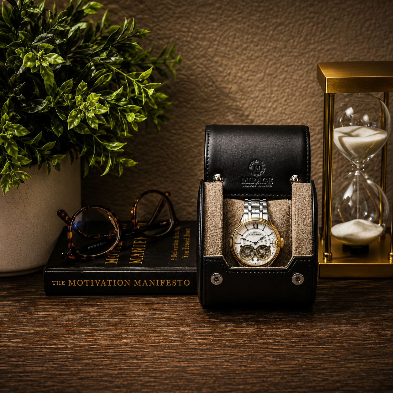 1 Watch Travel Case Full-grain Leather Watch Roll (Sable Black)