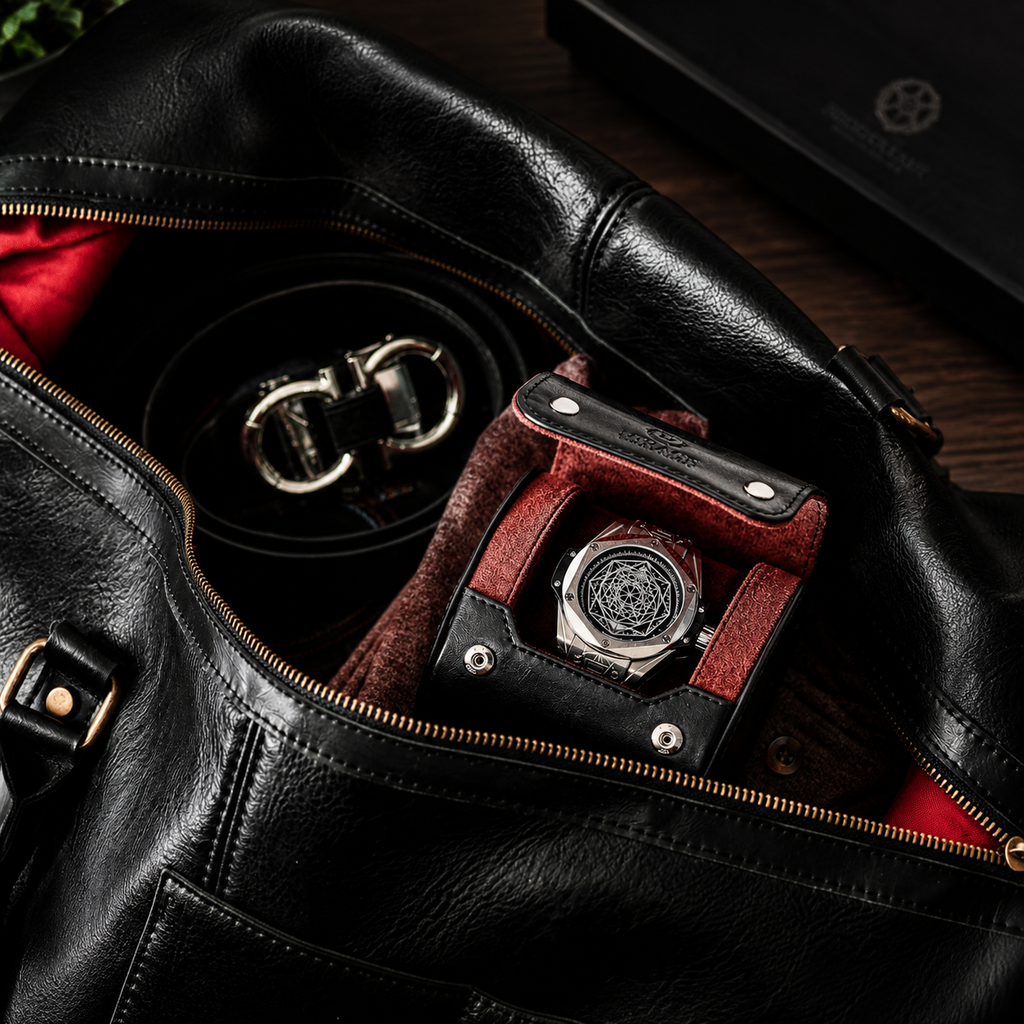 1 Watch Travel Case Vegan Leather Watch Roll (Jade Black)