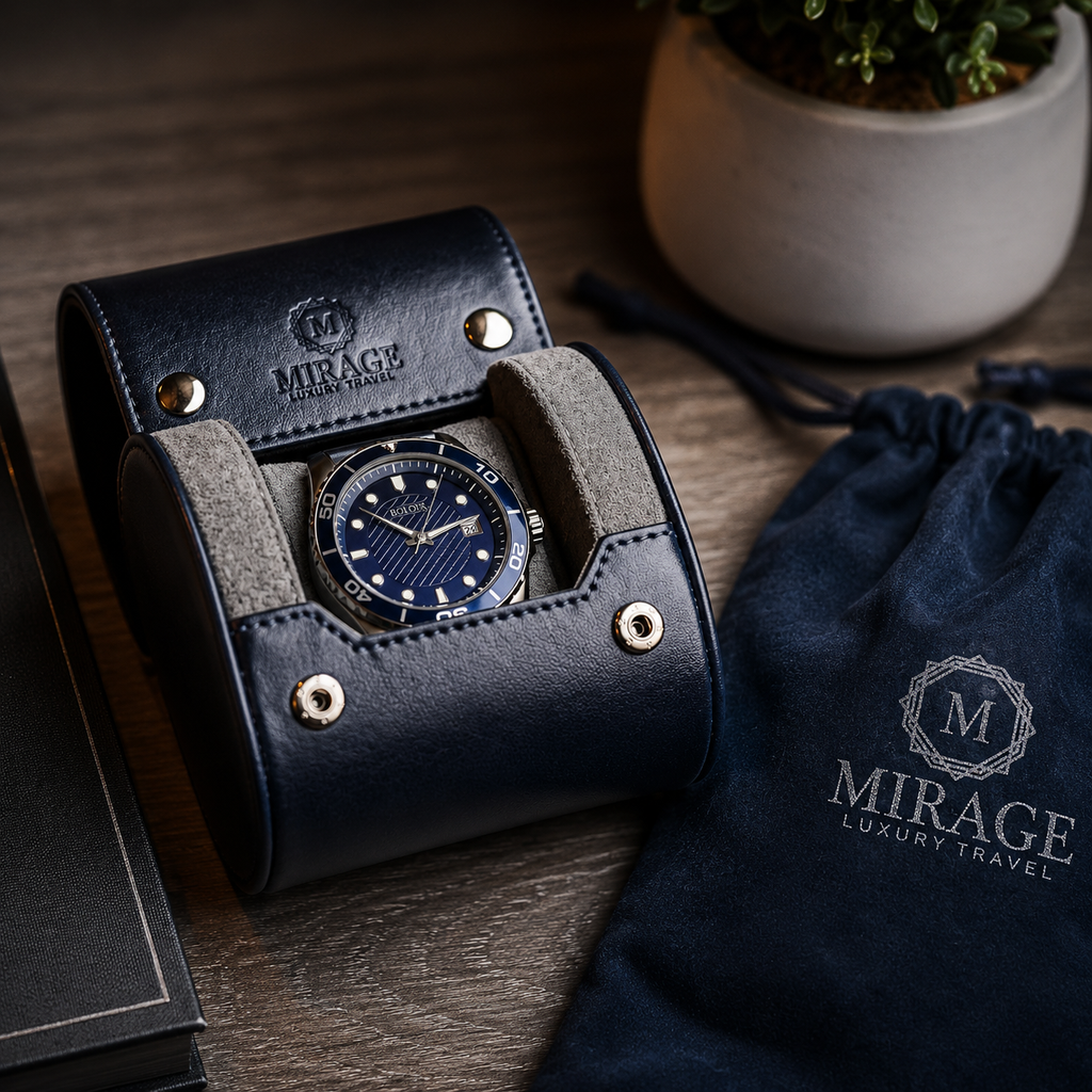 1 Watch Travel Case Vegan Leather Watch Roll (Midnight Blue)
