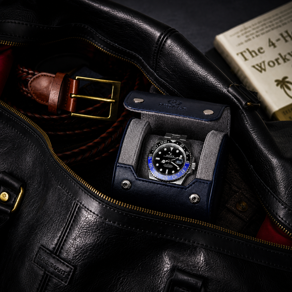 1 Watch Travel Case Vegan Leather Watch Roll (Midnight Blue)