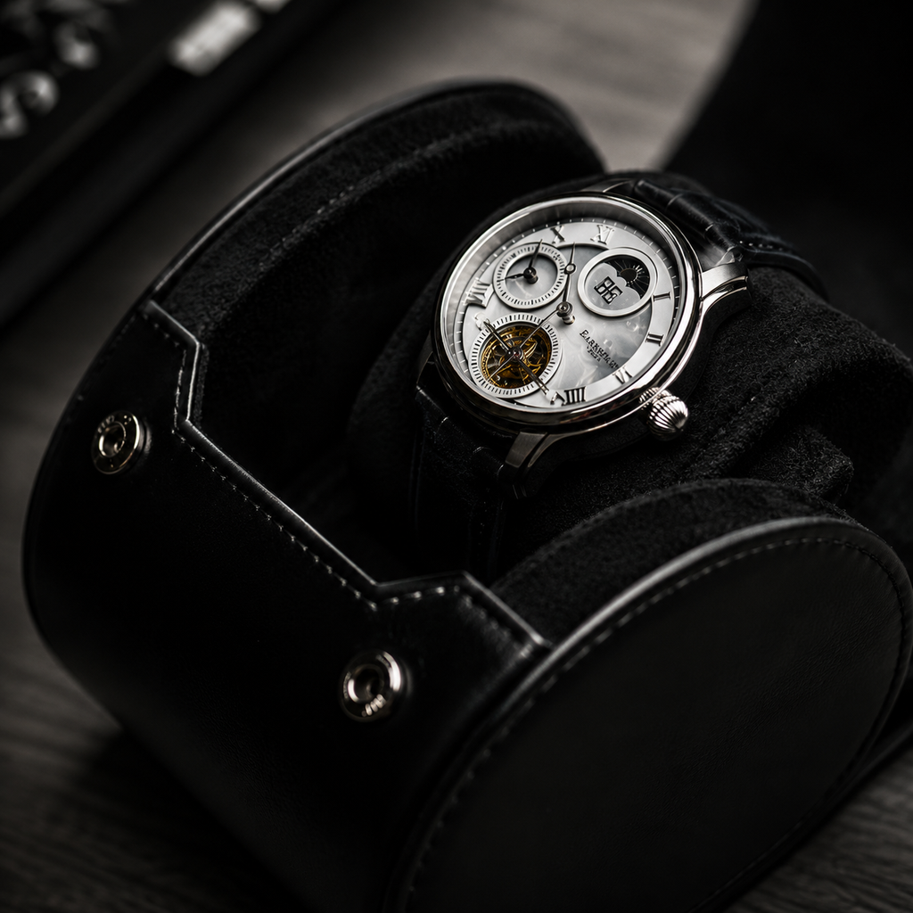 1 Watch Travel Case Vegan Leather Watch Roll (Super Black)