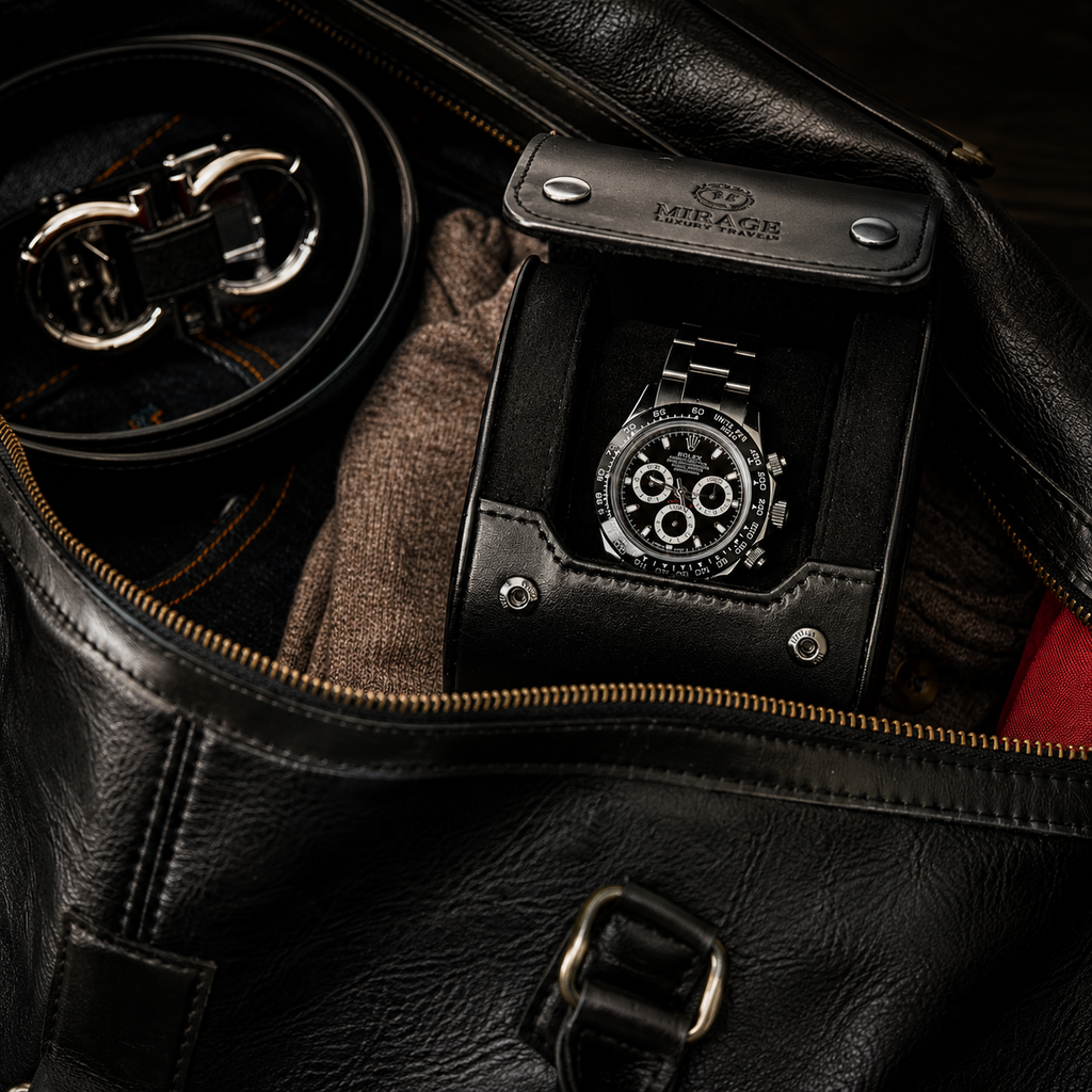 1 Watch Travel Case Vegan Leather Watch Roll (Super Black)