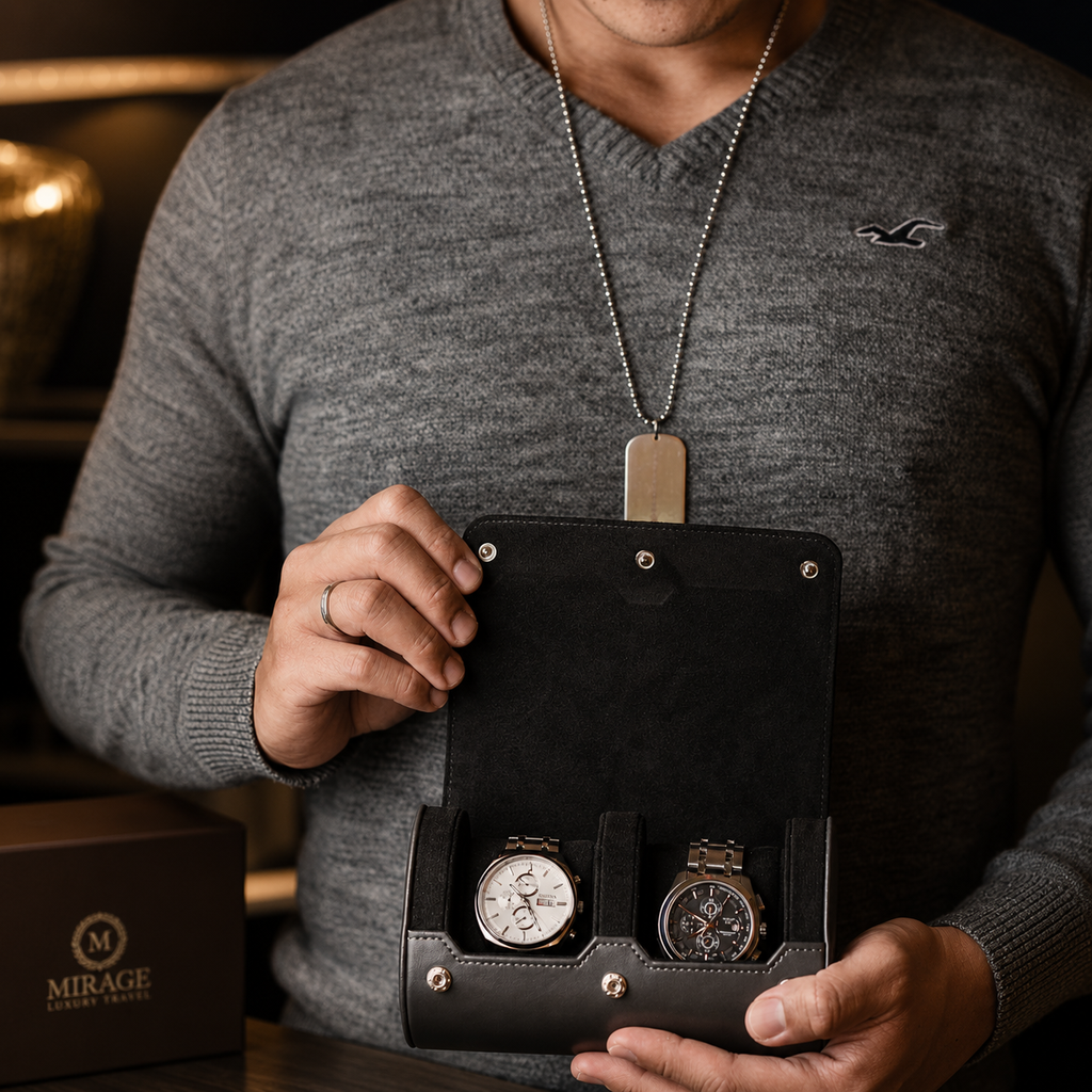 2 Watch Travel Case Vegan Leather Watch Roll (Slate Gray)
