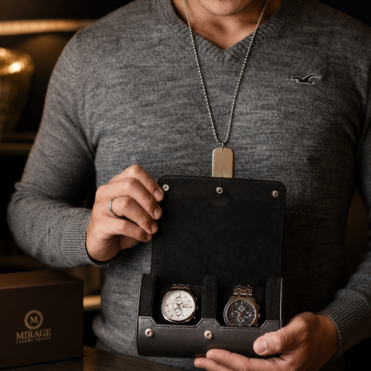 2 Watch Travel Case Vegan Leather Watch Roll (Slate Gray)