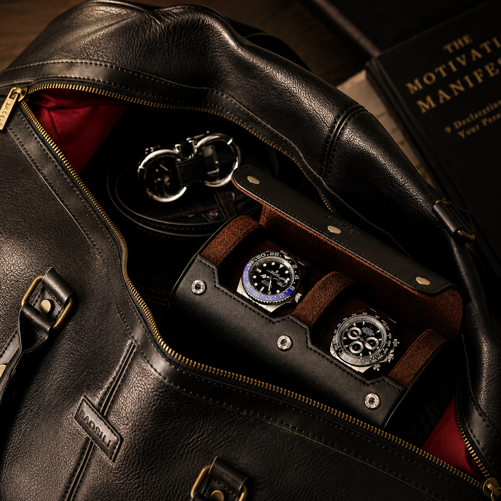 2 Watch Travel Case Vegan Leather Watch Roll (Jade Black)