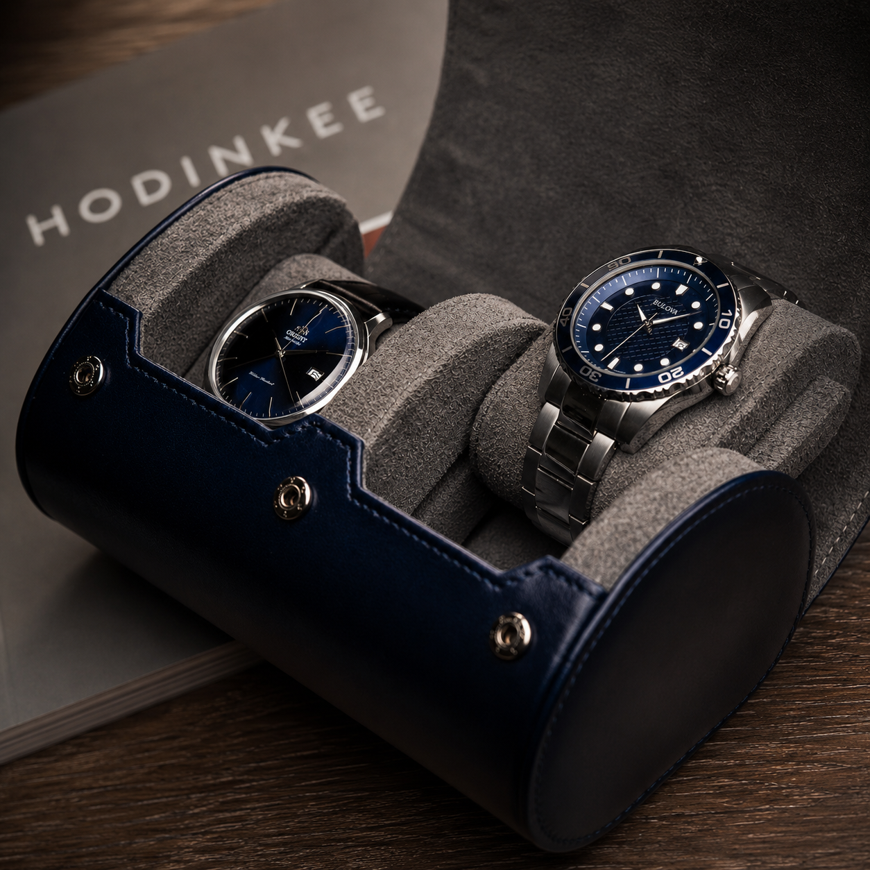 2 Watch Travel Case Vegan Leather Watch Roll (Midnight Blue)