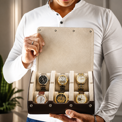 6 Watch Case - Espresso Brown (Ivory White)