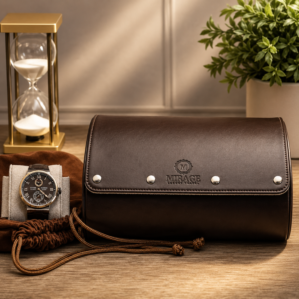 6 Watch Travel Case Vegan Leather Watch Roll (Espresso Brown - White Interior)