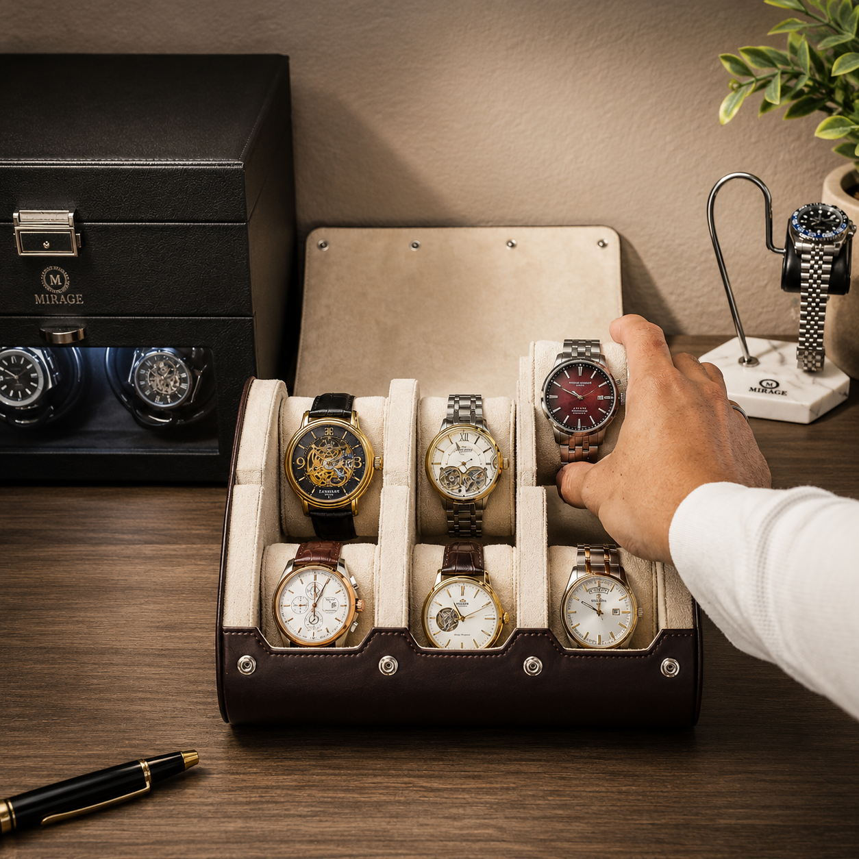 6 Watch Case - Espresso Brown (Ivory White)