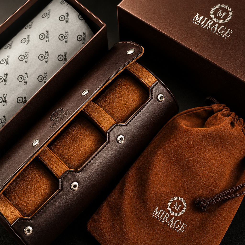 3 Watch Travel Case Vegan Leather Watch Roll (Espresso Brown)