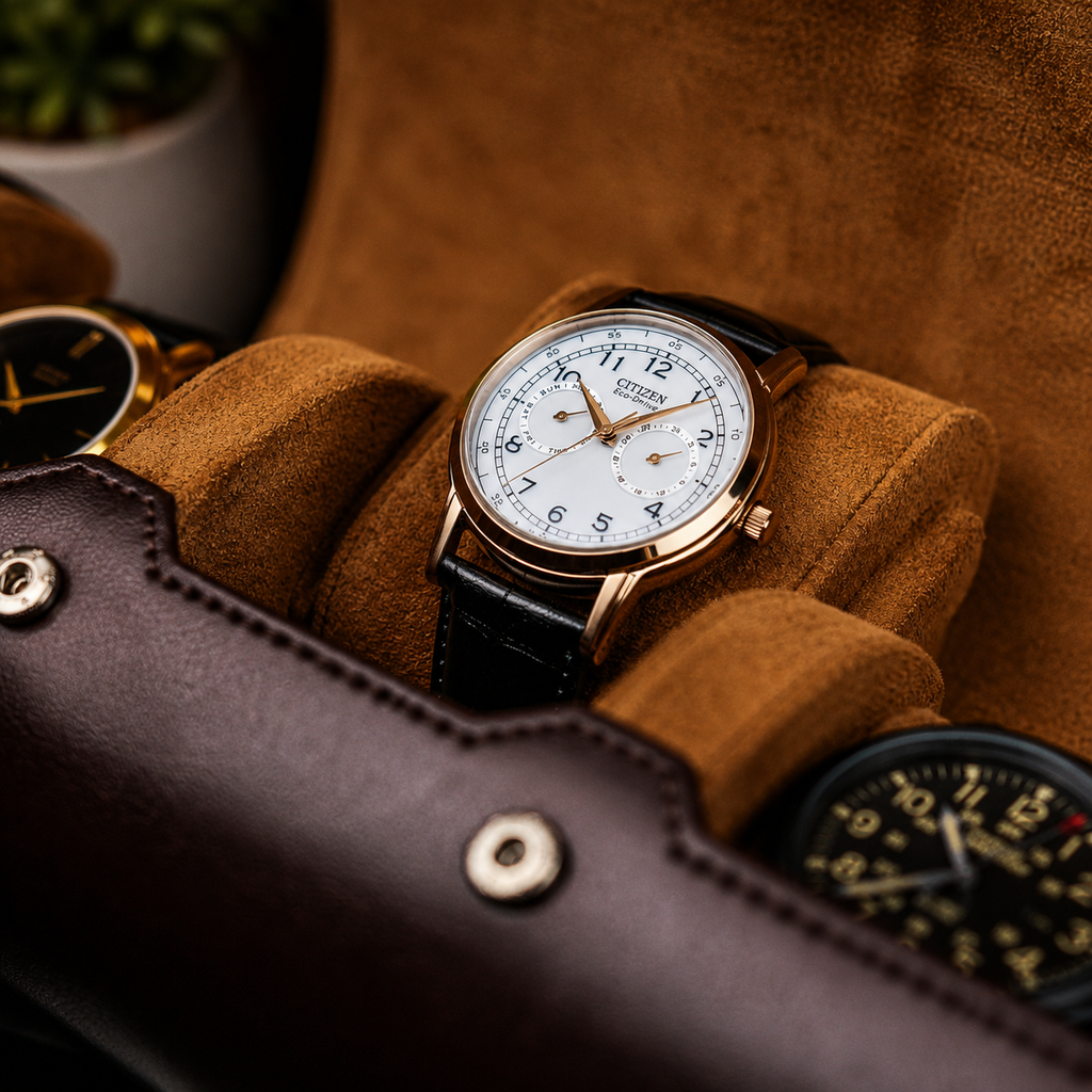 3 Watch Travel Case Vegan Leather Watch Roll (Espresso Brown)