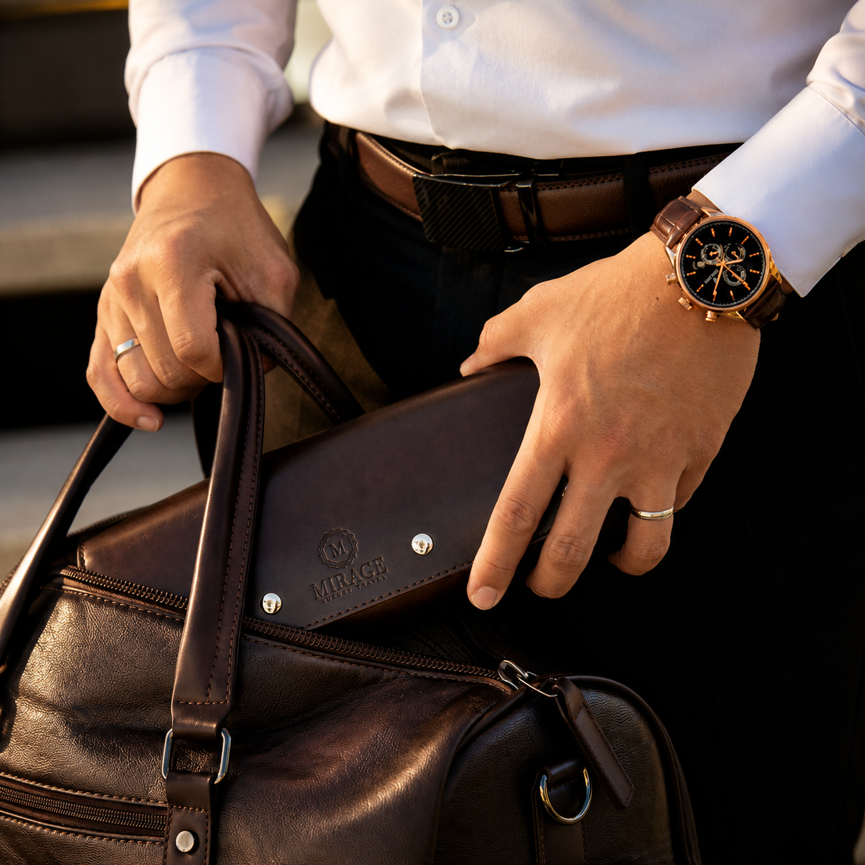 3 Watch Travel Case Vegan Leather Watch Roll (Espresso Brown)